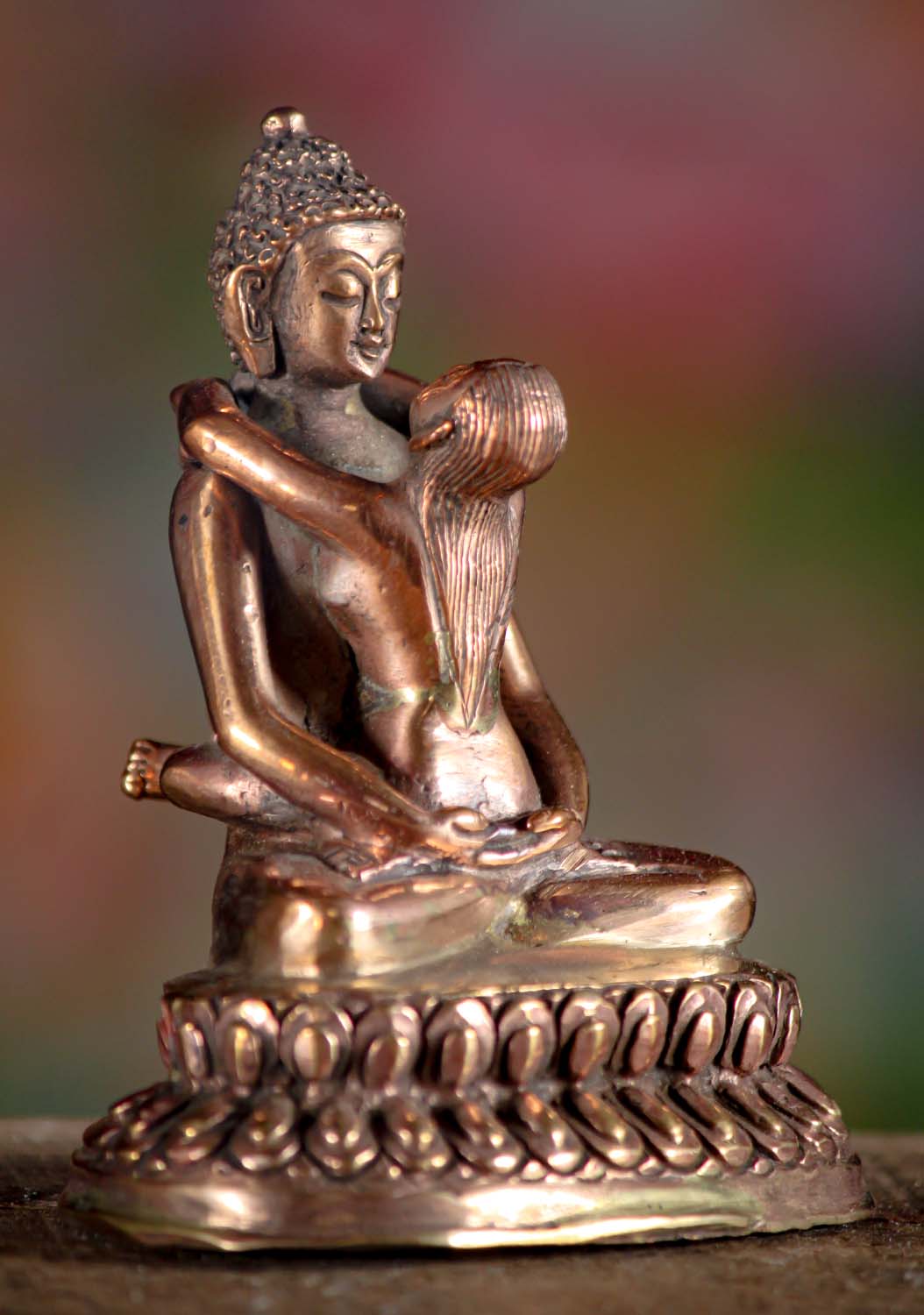 Small Copper Yab-Yum Buddha Shakti Statue Hand Made Patan, Nepal Tantric Buddhism 4"