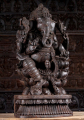Dark Wooden Hindu God Ganesha Seated on Triple Lotus Base with Rat Sculpture 36"