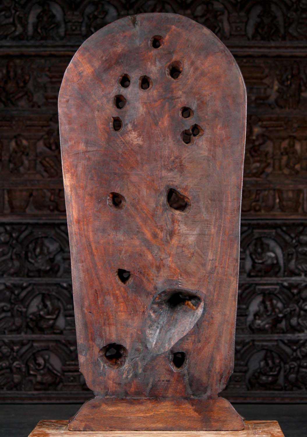 Dark Neem Wood Dancing Devi Under Lush Canopy with Parrots and Peacock 48"
