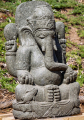 Hand Carved Stone Seated Ganesh With Trunk in Hand Garden Statue 31"