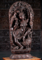 Dark Neem Wood Dancing Devi Under Lush Canopy with Parrots and Peacock 48"
