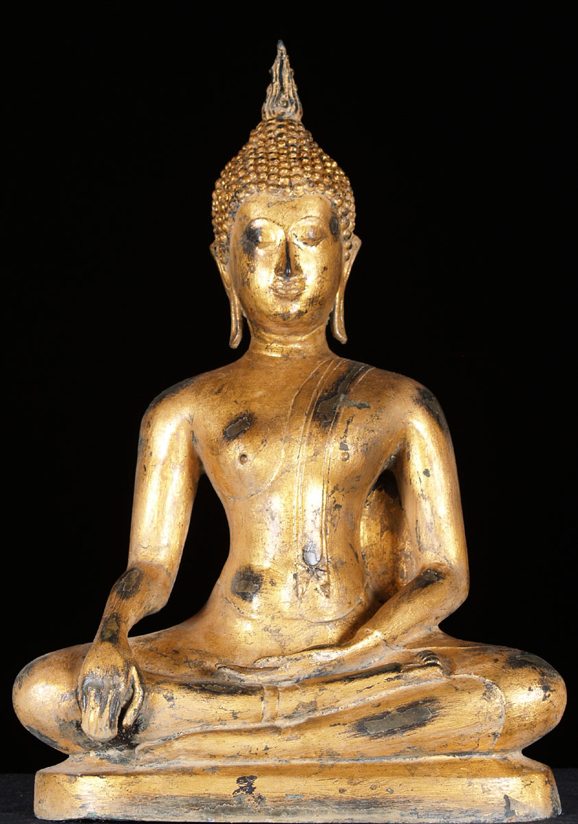 Thai Brass Seated Sukothai Buddha Statue 24"