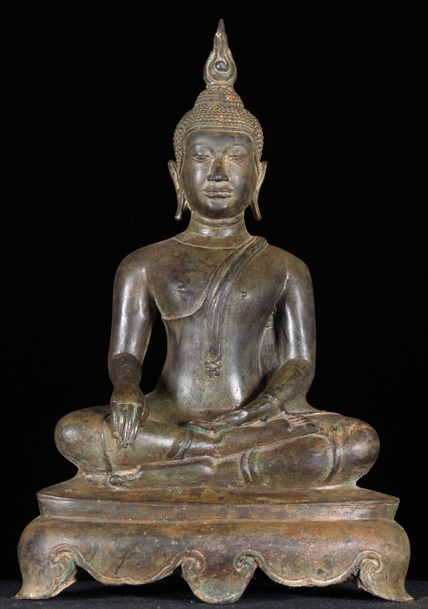 UThong Buddha Statue Seated on Unique Base 15.5"