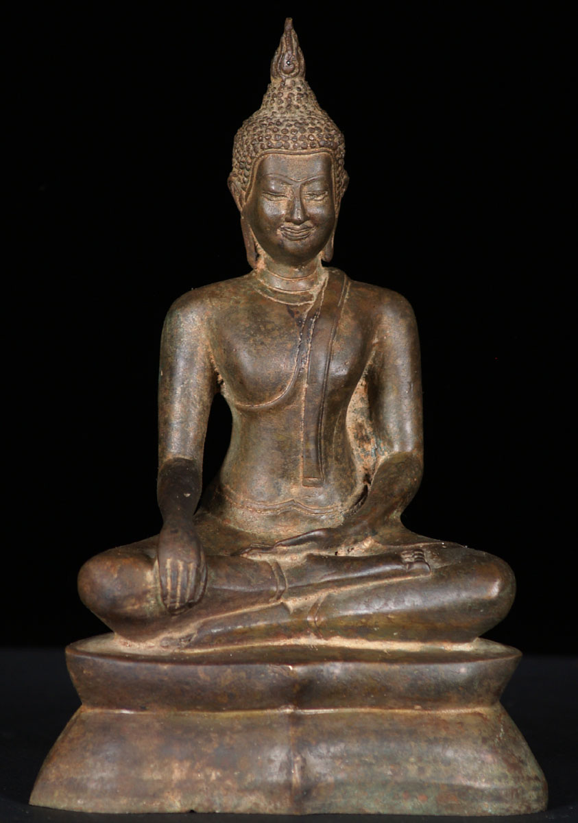 Earth Touching Thai Brass Buddha Statue 8"