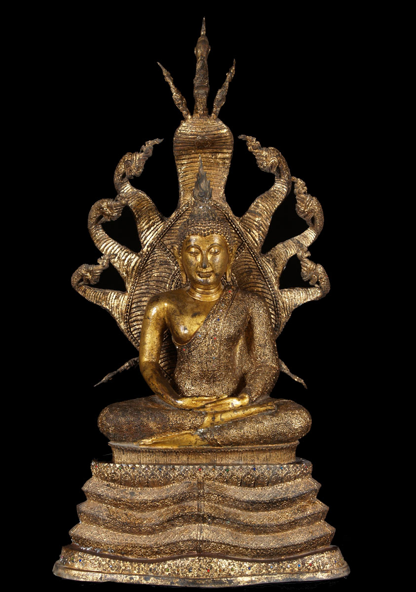 Antique Gold Naga Ratanakosin Buddha Statue 42"