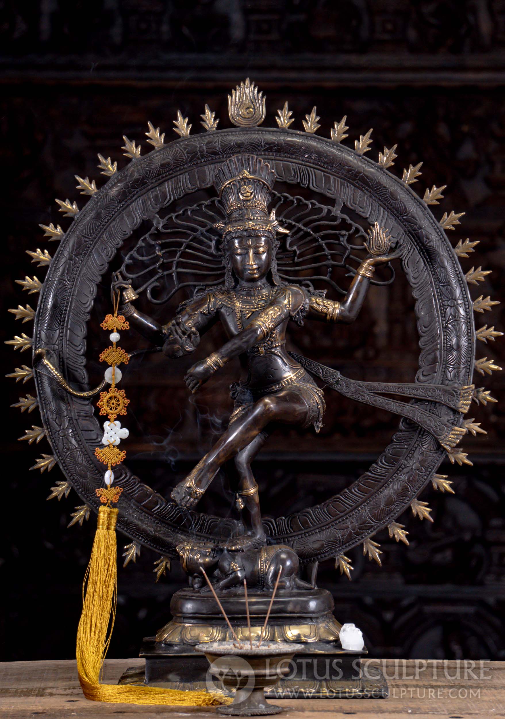 Brass Shiva Statue as Lord of Dance Nataraja Under Fiery Arch on The Dwarf  of Ignorance 25