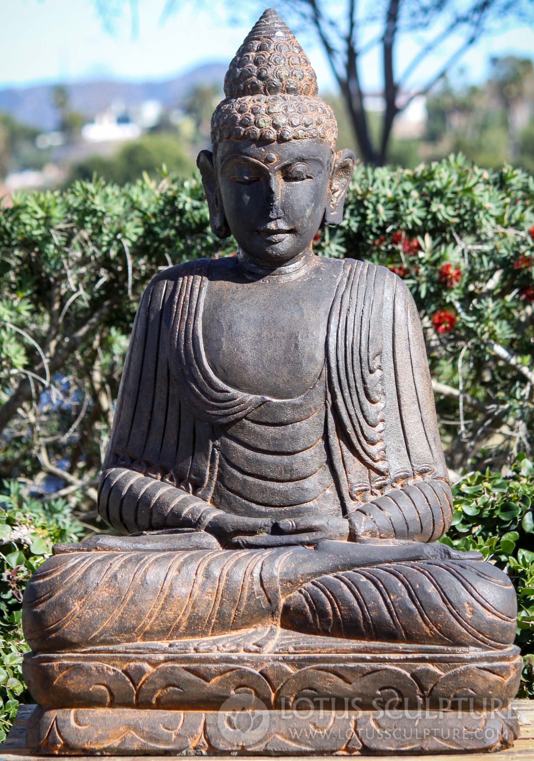SOLD Stone Meditating Buddha Statue in Robes Zen Garden Sculpture All ...