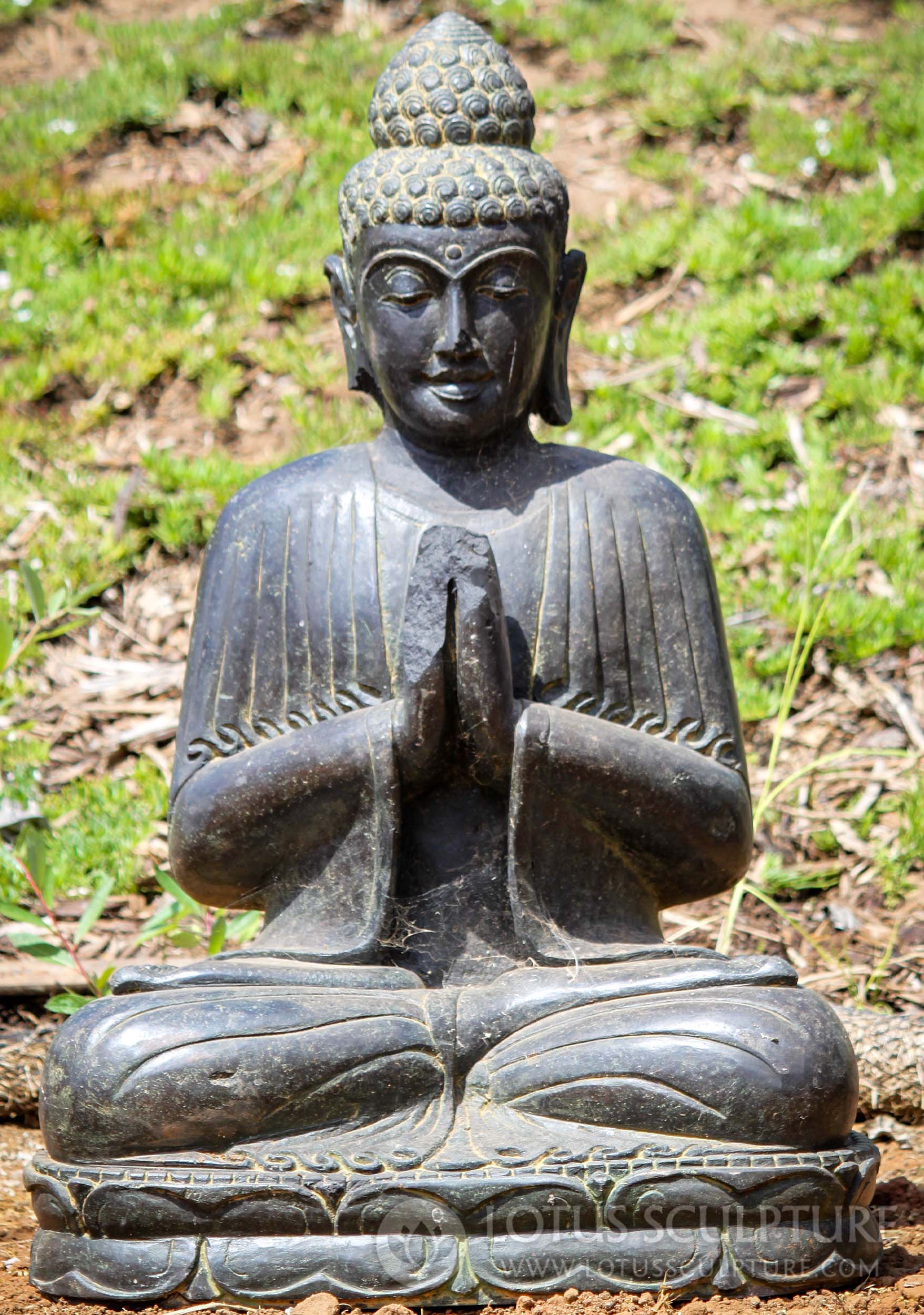 Stone Namaste Buddha in Anjali Mudra of Greeting Perfect Outdoors in any Garden 34"