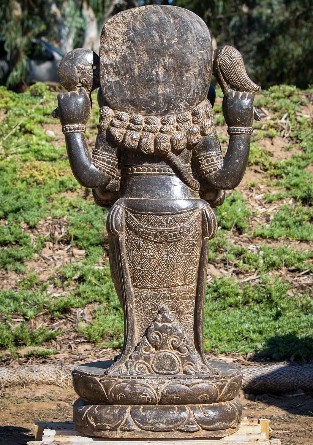 Stone Standing Ganesha with Fly Whisk and an Ax Garden Statue Perfect for All Weather 53"
