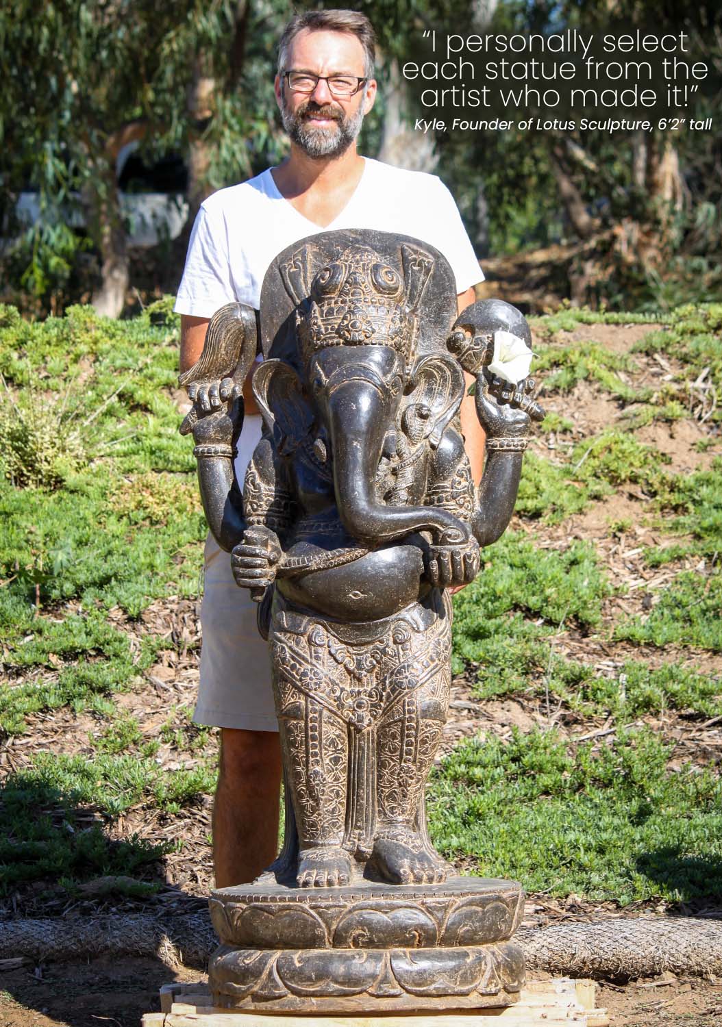 Stone Standing Ganesha with Fly Whisk and an Ax Garden Statue Perfect for All Weather 53"