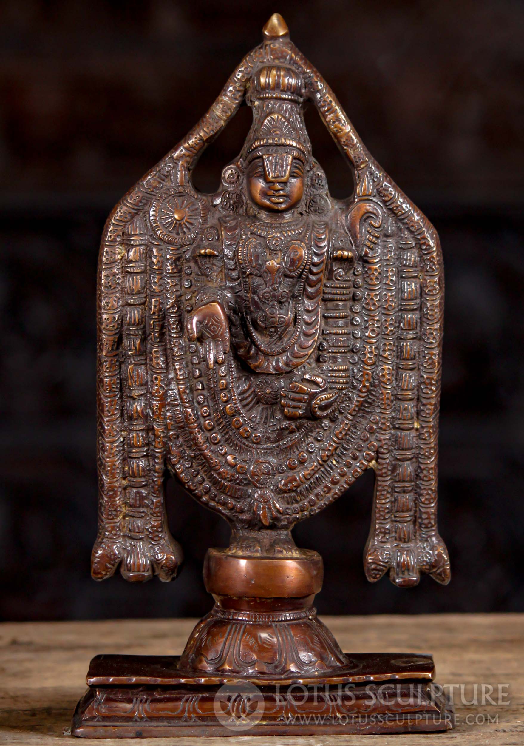 Brass Lord Venkateswara, Balaji Statue Manfiestation of Lord Vishnu & God of Tirumala Hills 11"