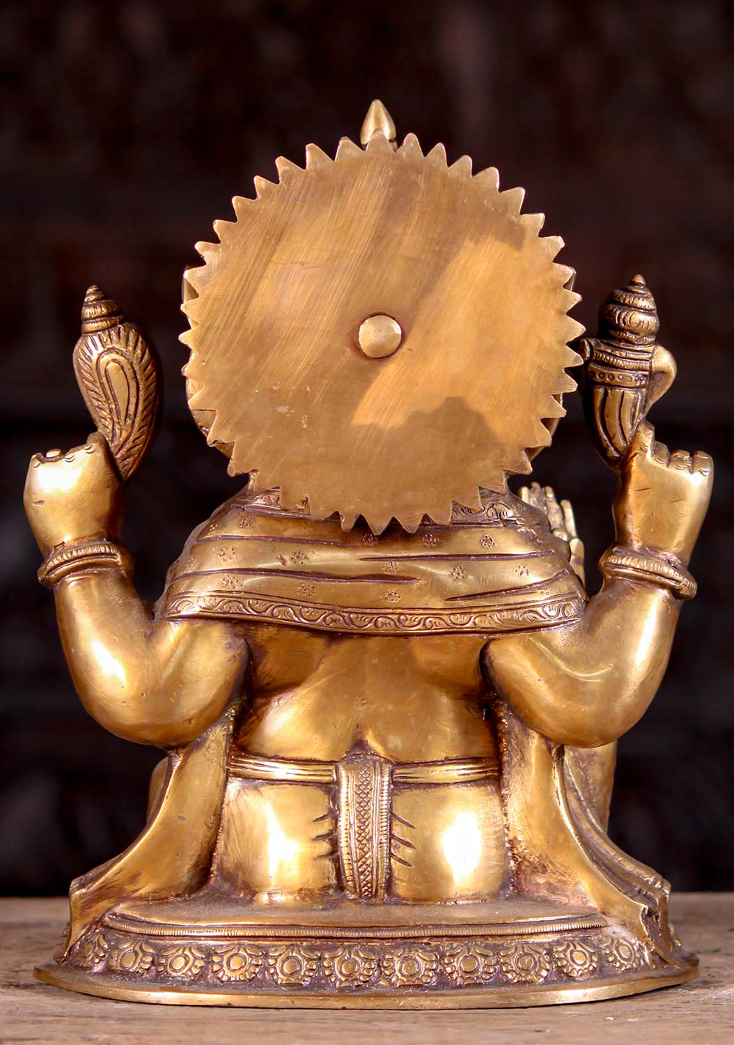 Ganesh Brass Seated Abhaya Mudra Statue with Noose and Goad on Mahakala Base 12"