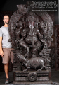 Large Wooden Ganesh Holding a Club While Dancing on Top of Rat Mooshika Under Arch 86"