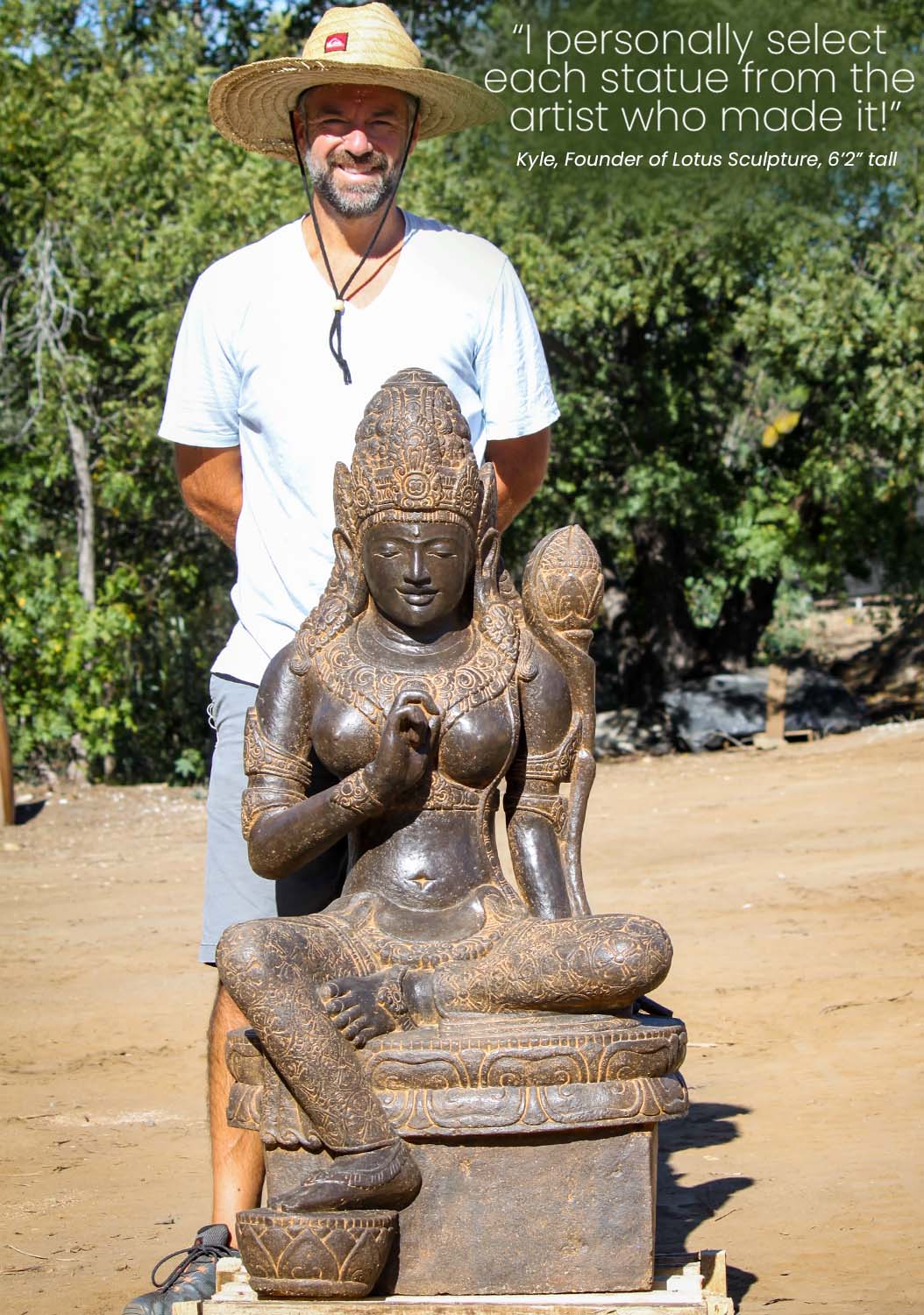 Stone Green Tara Large Outdoor Sculpture Seated in Lalitasana Position Holding Lotus 51"