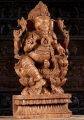 Light Wooden Hindu God Ganesha Seated on Triple Lotus Base with Mooshika Sculpture 36"