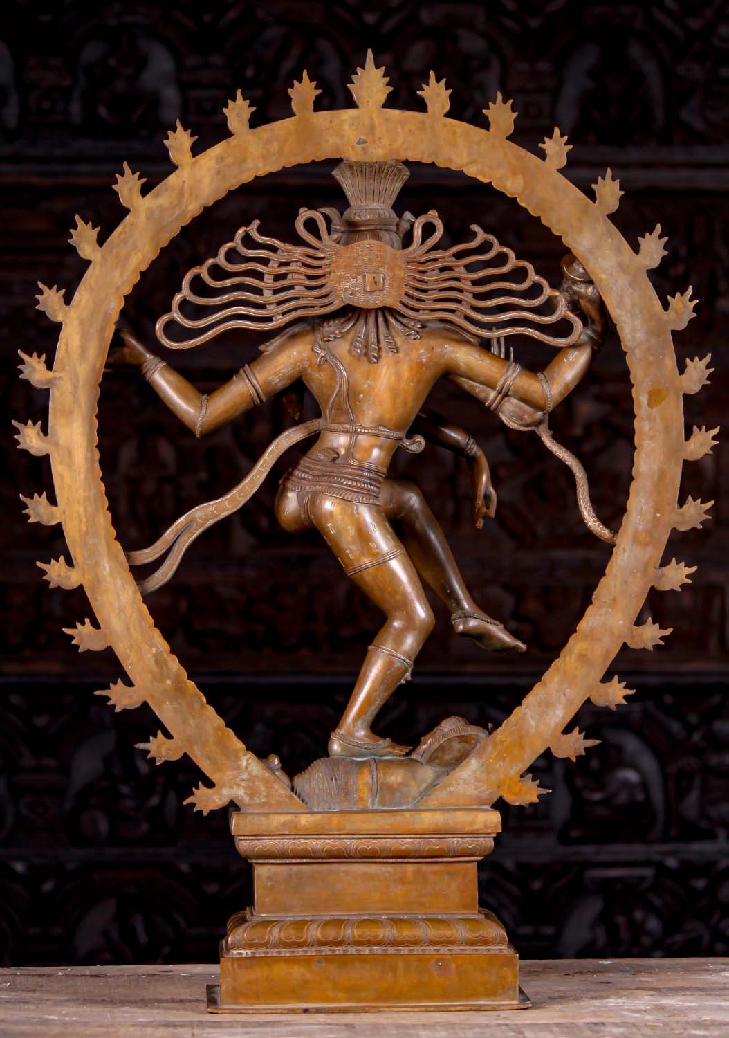 Nataraja Statue, Dancing Shiva as the Lord of Dance, with Oval Flaming Arch Cast in Bronze 30"
