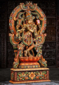 Gopal Krishna Wooden Sculpture Hand Painted Playing Flute with Mahakala Arch 6 Feet Tall