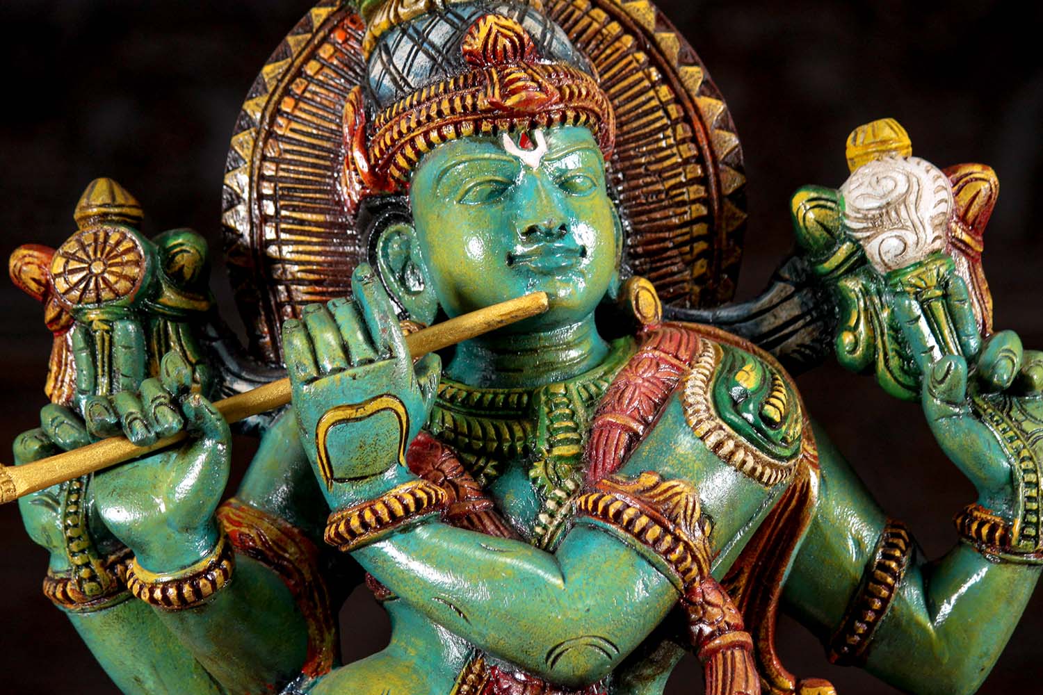 Life-Size Golden Brass Standing Hindu God Krishna Statue with Elephant  Flute 79