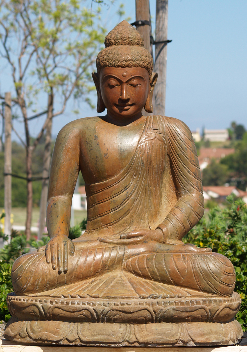 SOLD Large Earth Touching Lava Stone Buddha Statue 42