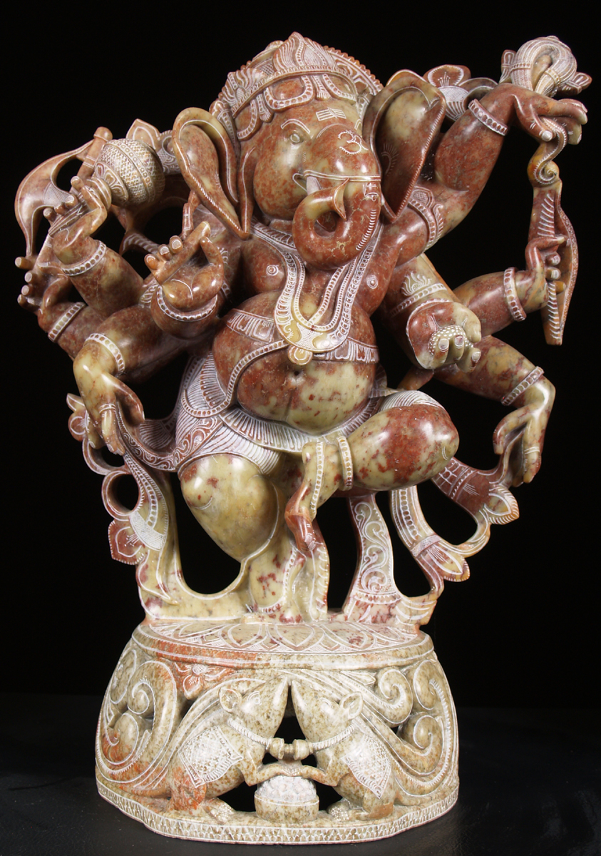Red Marble Dancing Ganesh Statue 20"