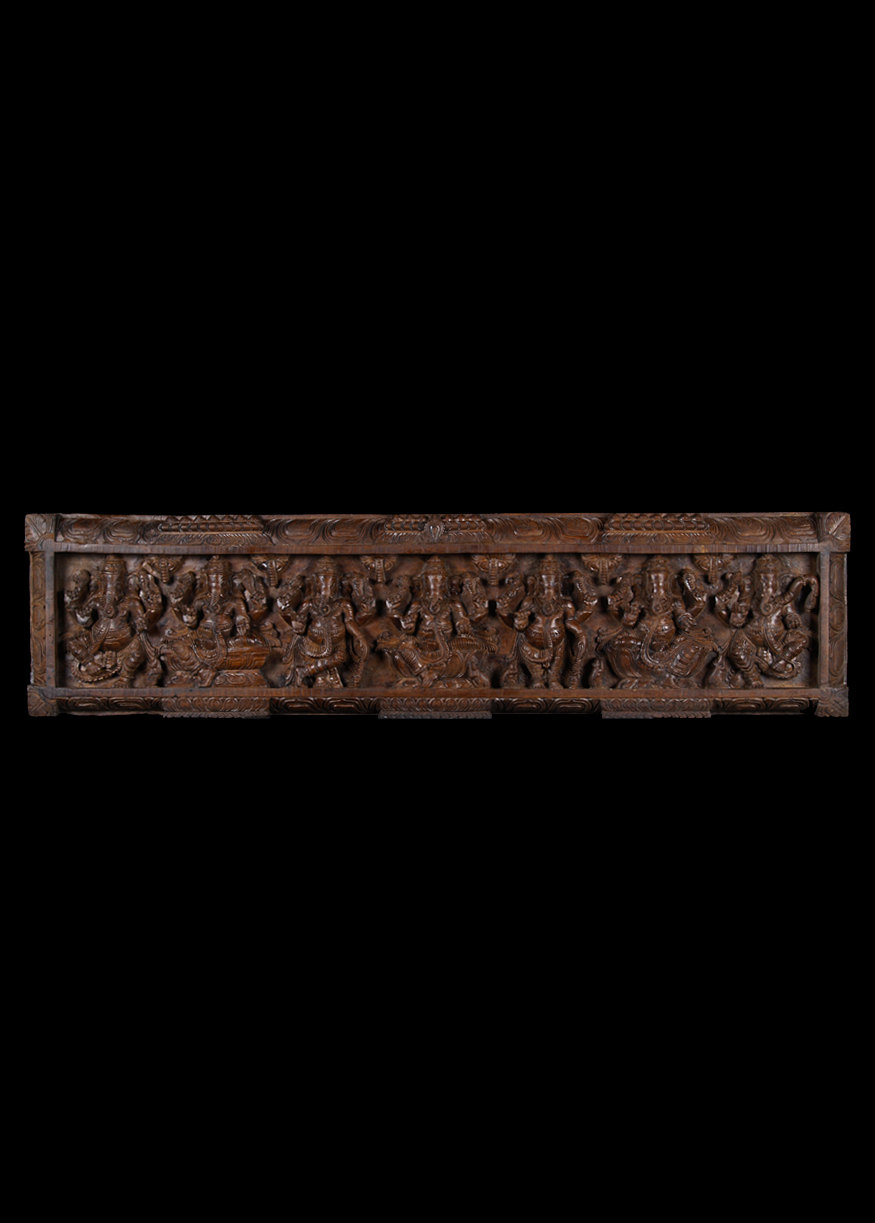 Ganesh Wood Wall Hanging with 7 Ganeshas 48"