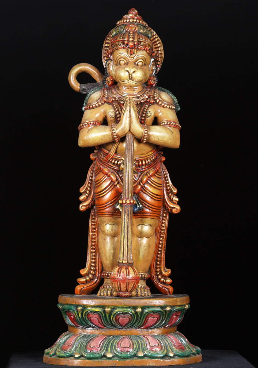 Wood Hanuman Statue Holding a Club 36"