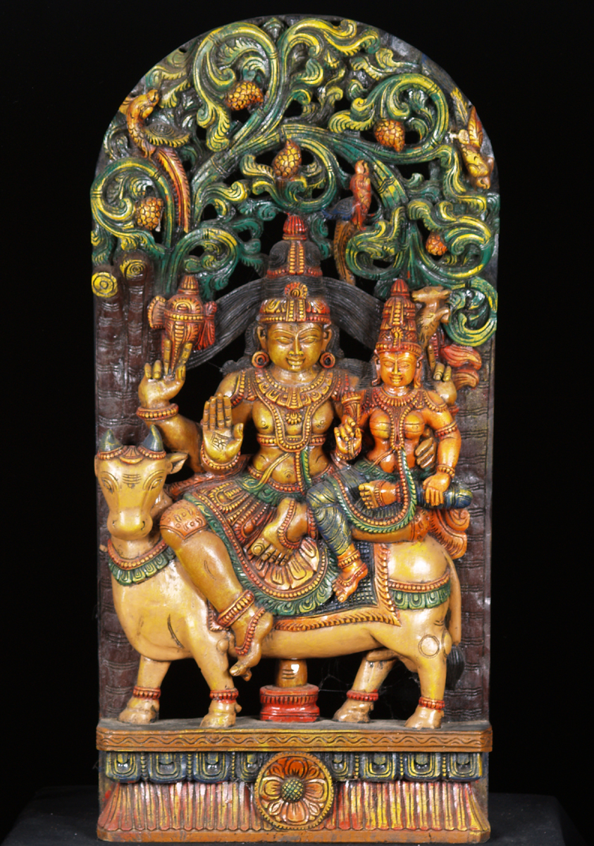 Shiva & Parvati Statue Engulfed in Vegitation 36"