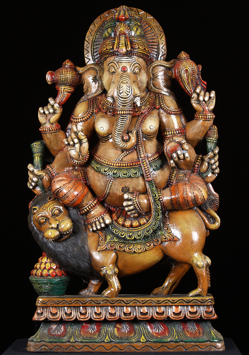 Ganesh Statue Seated on Lion 36"