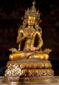 Copper Buddhist Deity Vajrasattva with Turquoise Stones Sculpture Hand Crafted in Nepal 16"