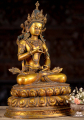 Copper Buddhist Deity Vajrasattva with Turquoise Stones Sculpture Hand Crafted in Nepal 16"