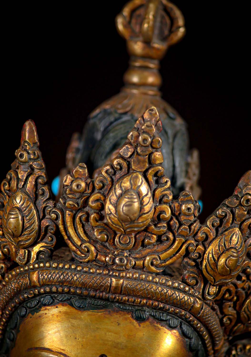Copper Buddhist Deity Vajrasattva with Turquoise Stones Sculpture Hand Crafted in Nepal 16"