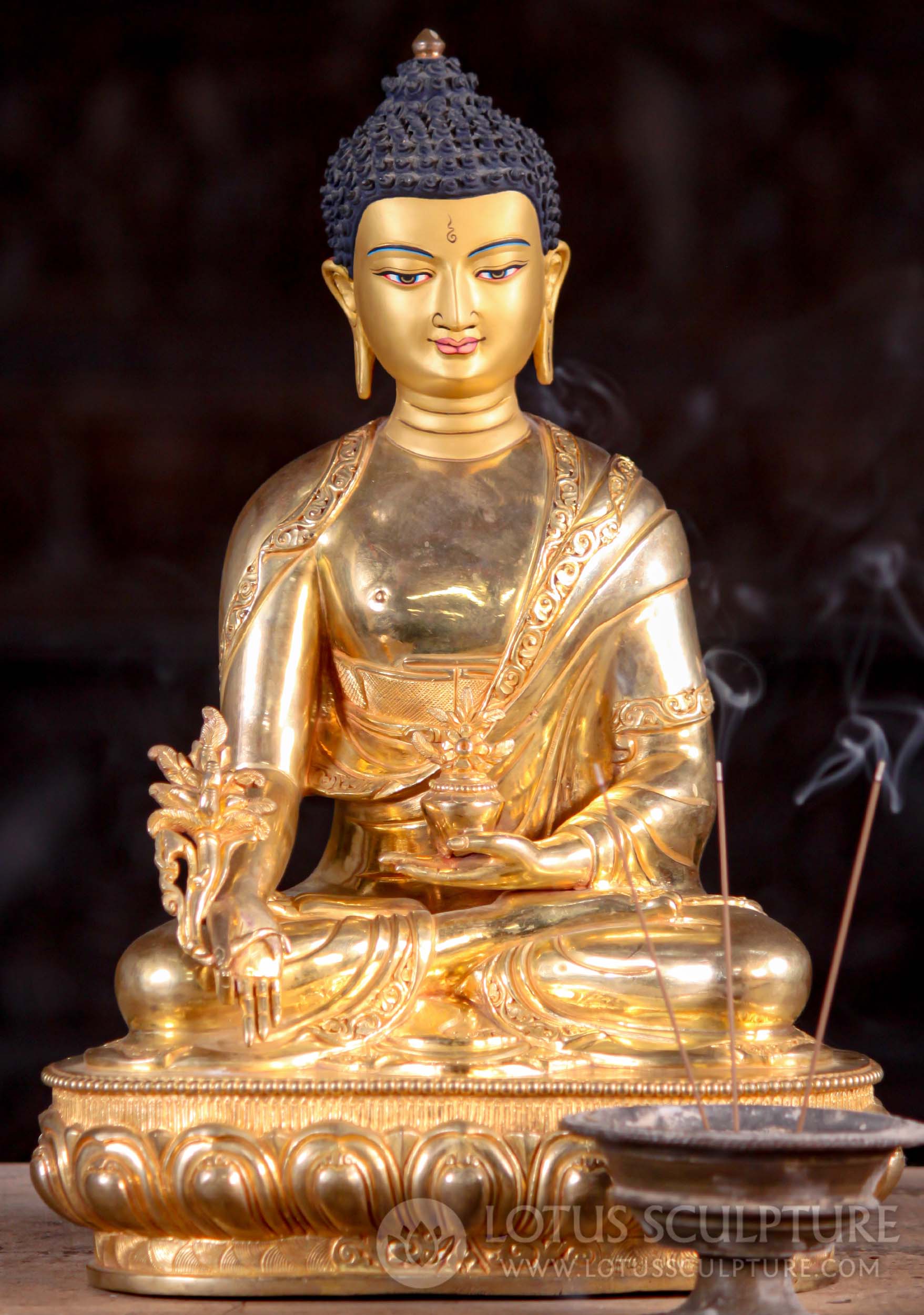 Stunning 24K Gold Plated Nepalese Earth Touching Medicine Buddha Statue 15"