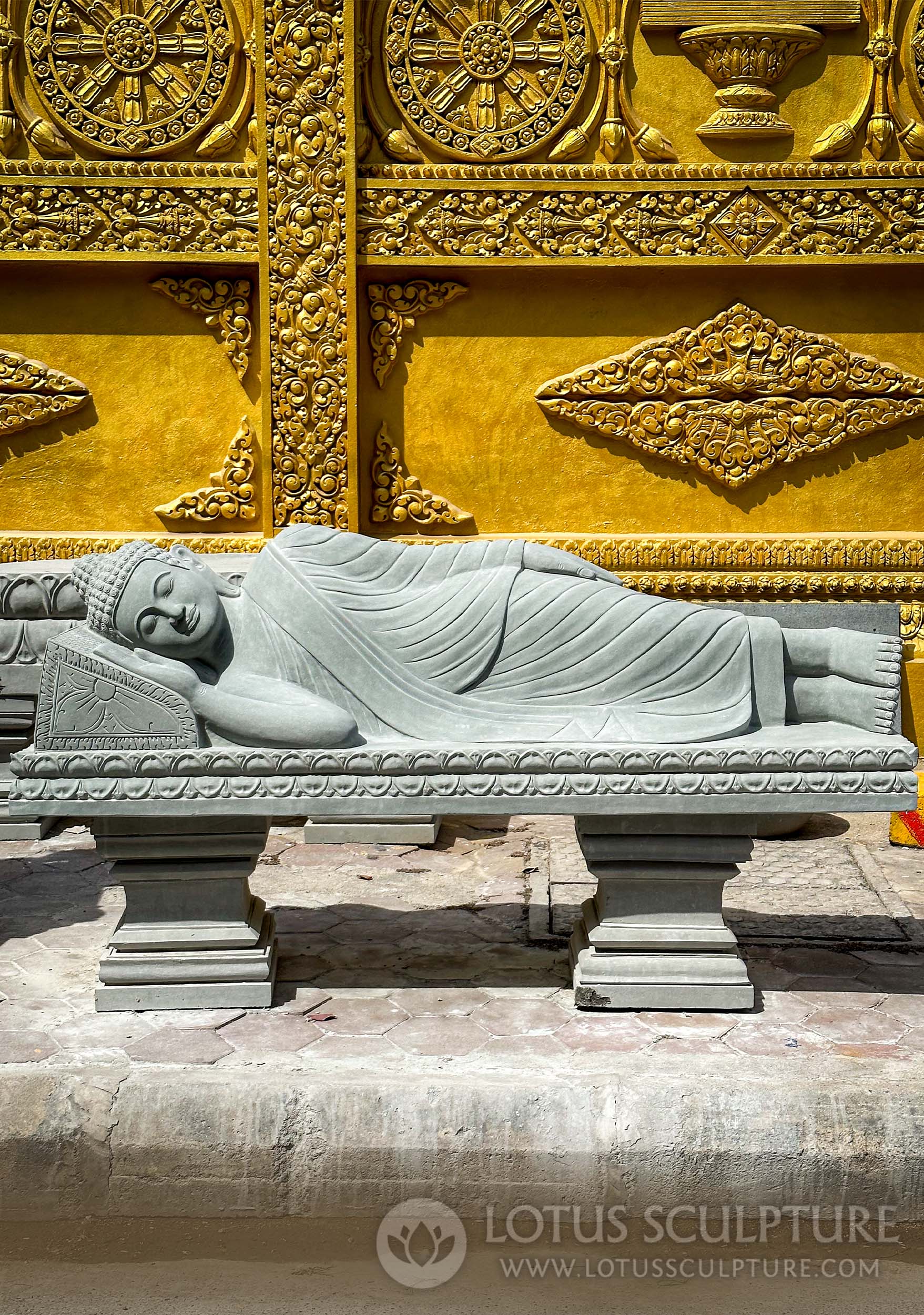 Large Hand Carved Sandstone Reclining Buddha Statue Pose Before Dying 78"