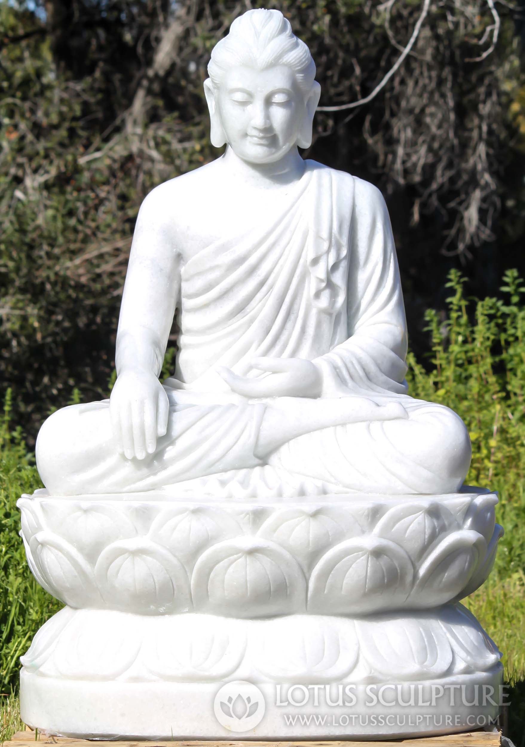 4 Foot Tall Buddha Statue in the Earth Touching Gesture Hand Carved from 1  Block of Marble 48