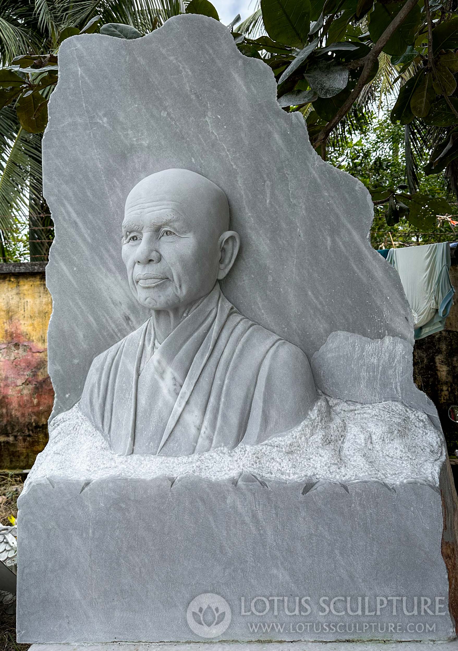 PREORDER Grey Marble Carving Custom Portrait of Vietnamese Buddhist Monk Nhat Hanh 59"