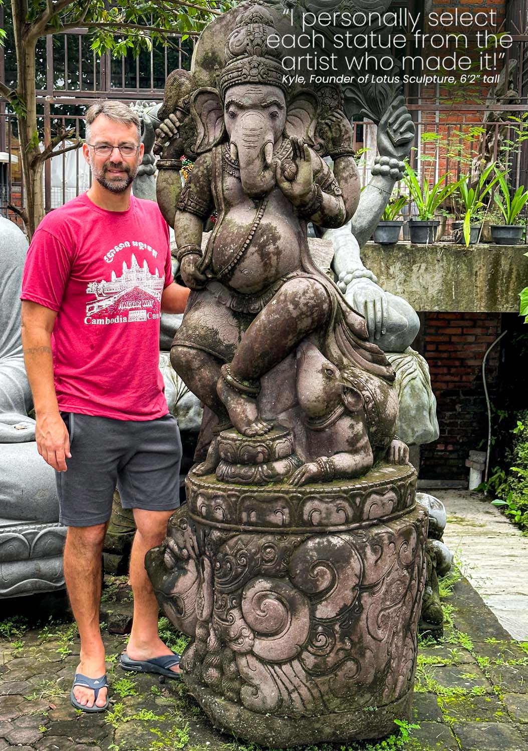 Unique Tall Rustic Lava Stone Ganesh Dancing with Mooshika Hand Carved Outdoor Garden Statue 89"