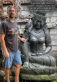 PREORDER Large Stone Seated Devi with Blooming Lotus Flower Garden Sculpture 72"