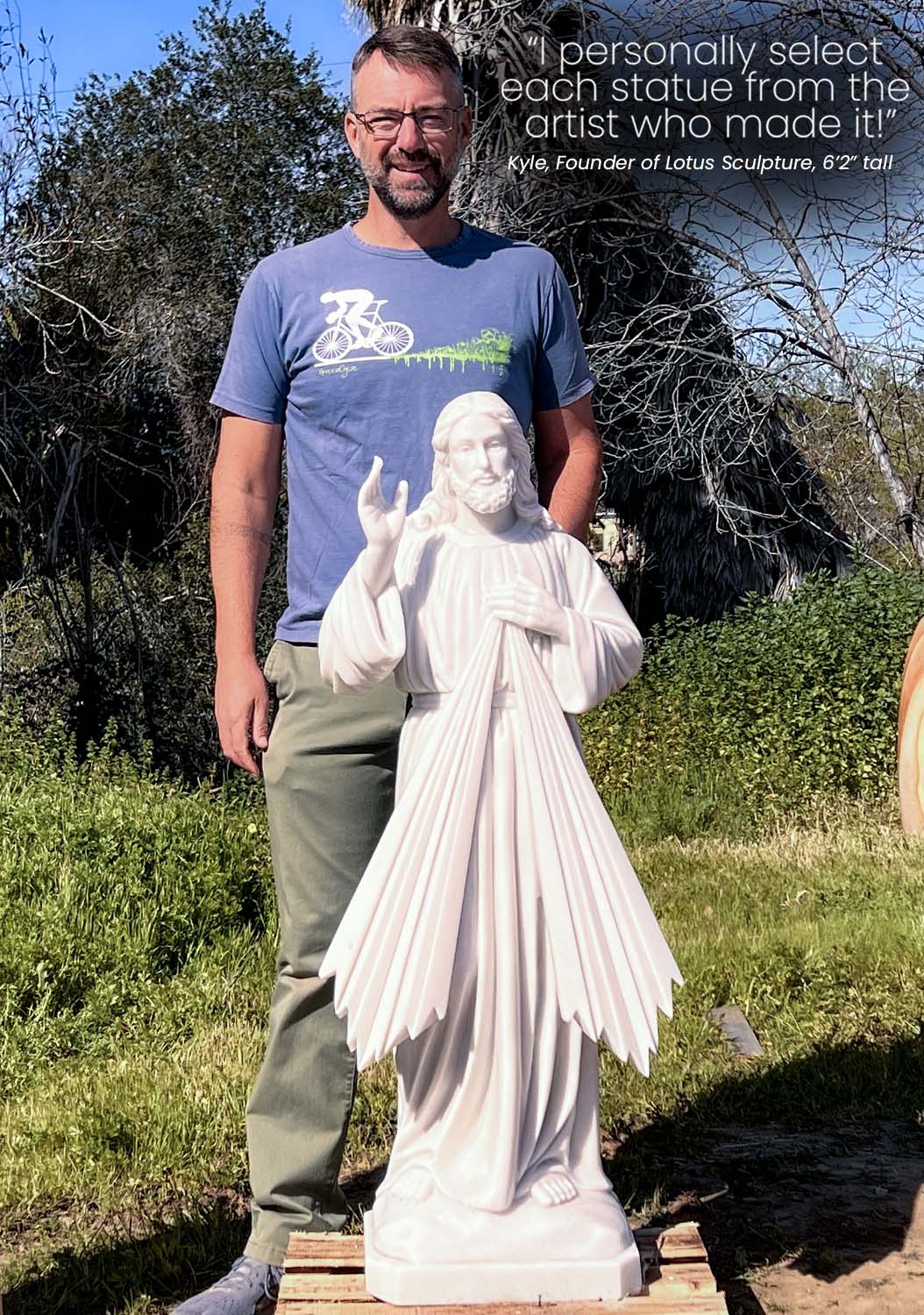 White Marble Divine Mercy Statue of Jesus with Rays of Light Beaming from His Heart 49"