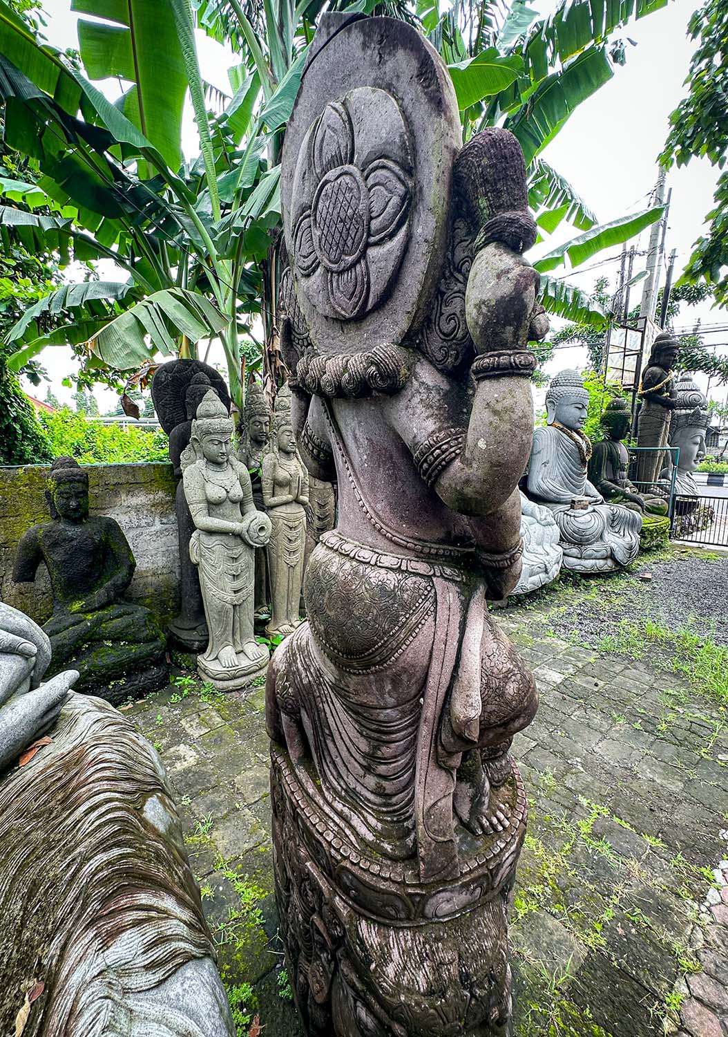 Unique Tall Rustic Lava Stone Ganesh Dancing with Mooshika Hand Carved Outdoor Garden Statue 89"