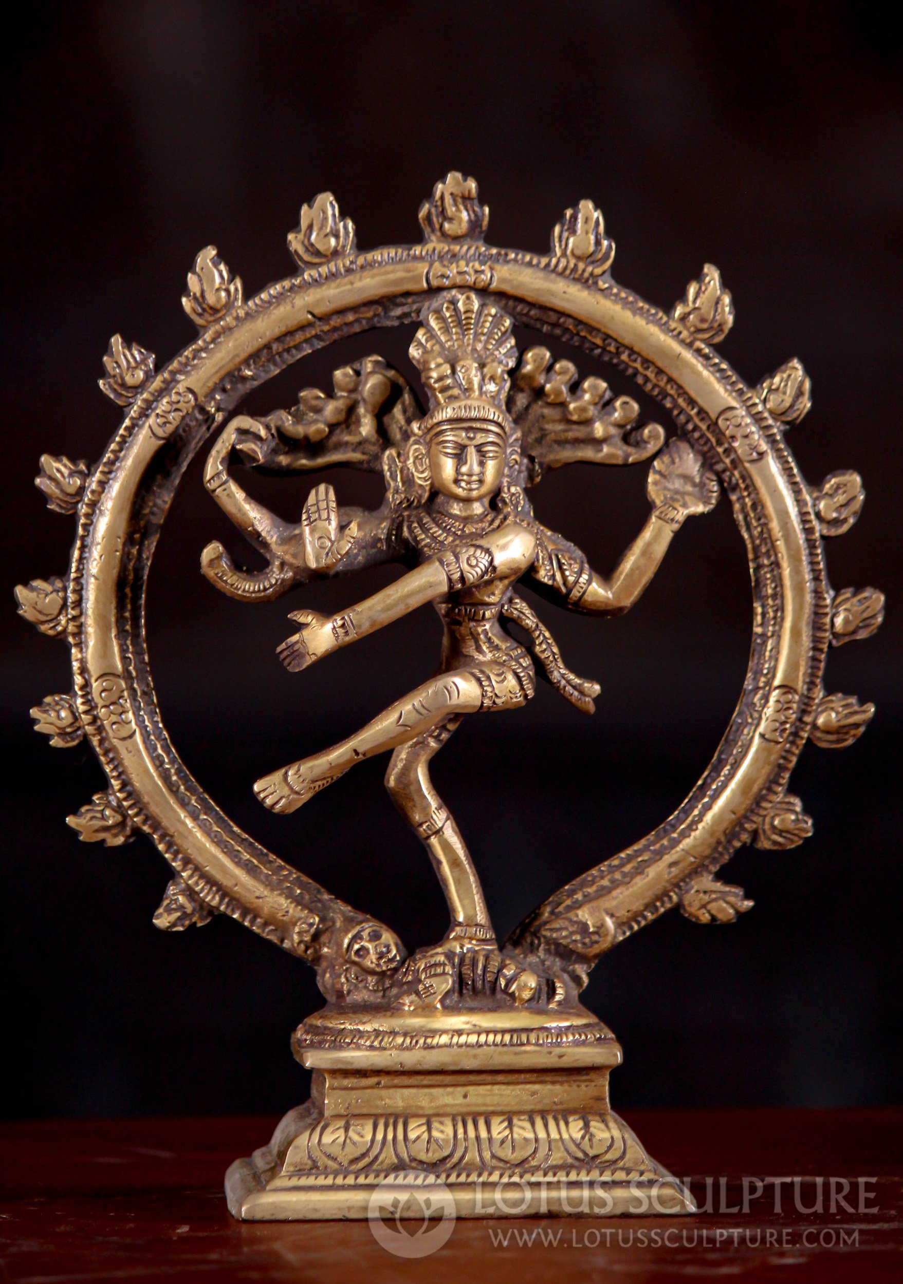 Small Brass Dancing Hindu God Shiva as Nataraja Statue with Flaming Arch 7