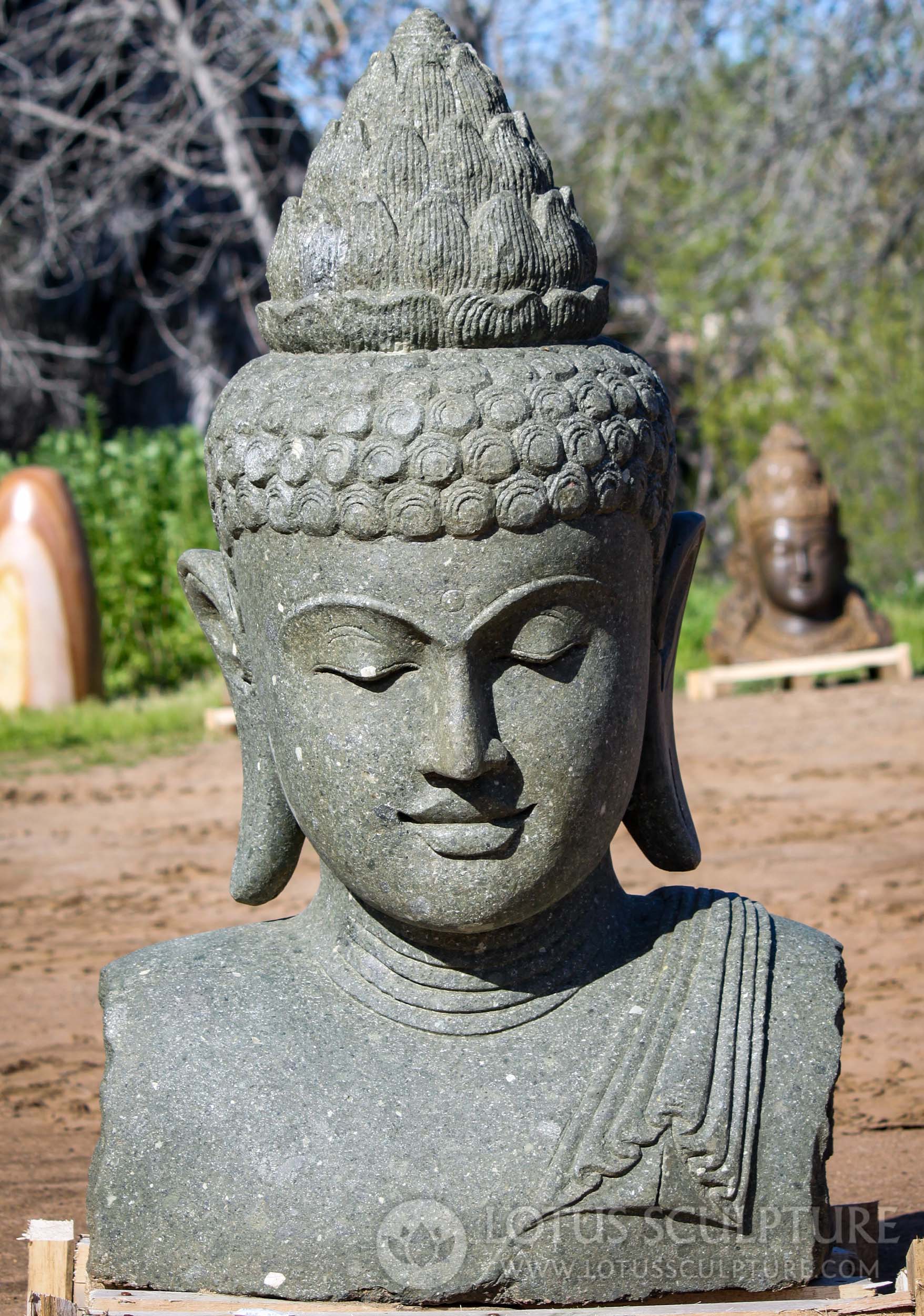 Large Lava Stone Buddha Bust Garden Sculpture Perfect for Home Garden 39"
