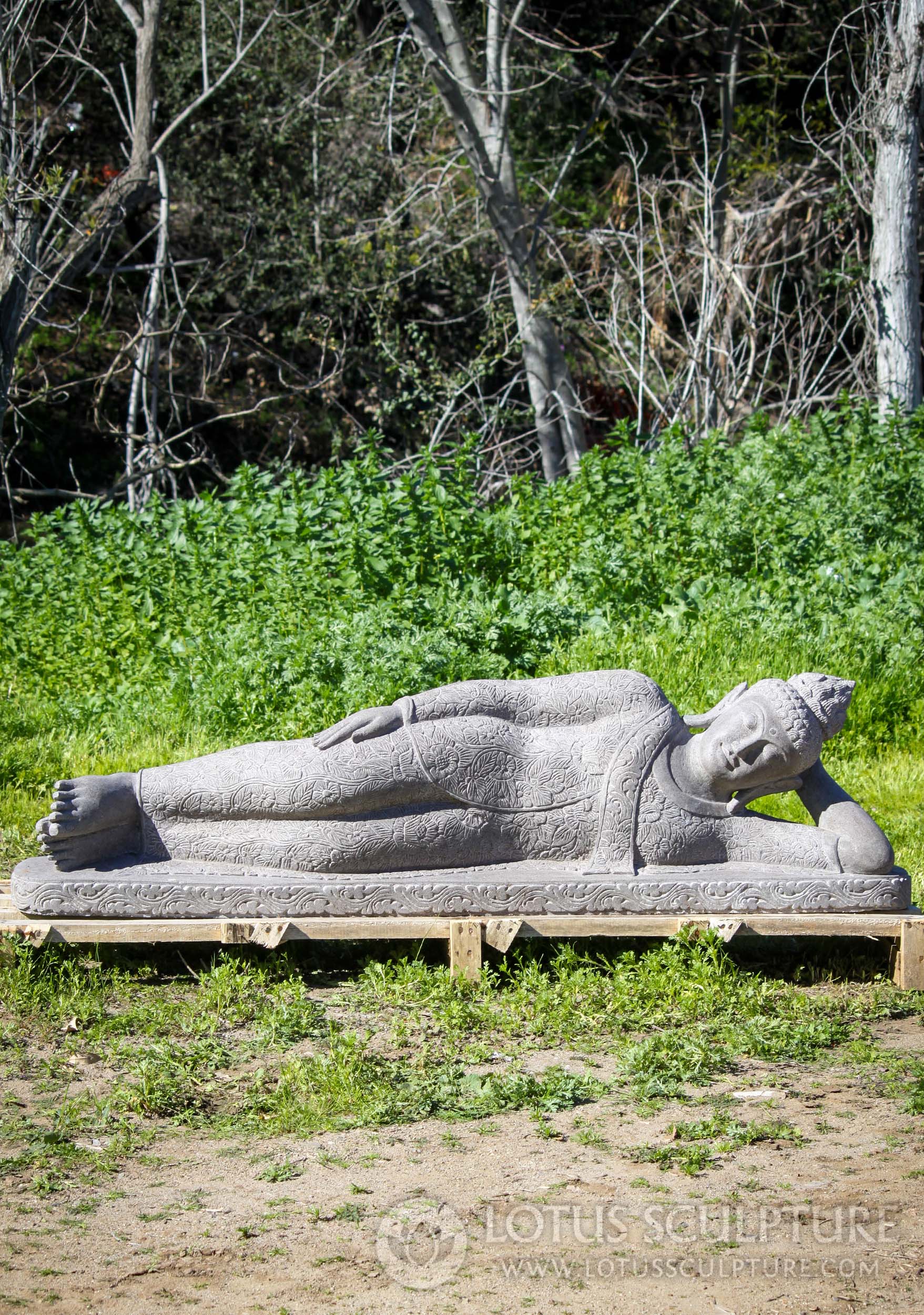 Stone Laying Buddha Wearing Floral Robes Parinirvana Sculpture for Home Garden  68"