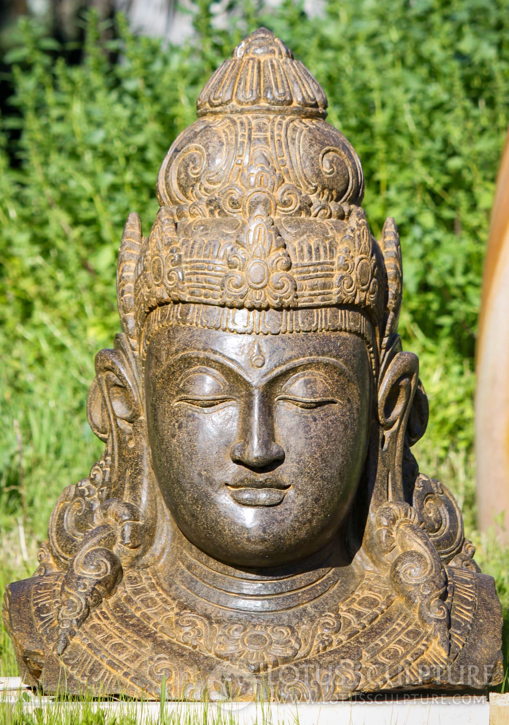 Devi Bust Saffron Lava Stone Indonesian Garden Statue Perfect for Outdoors 32"