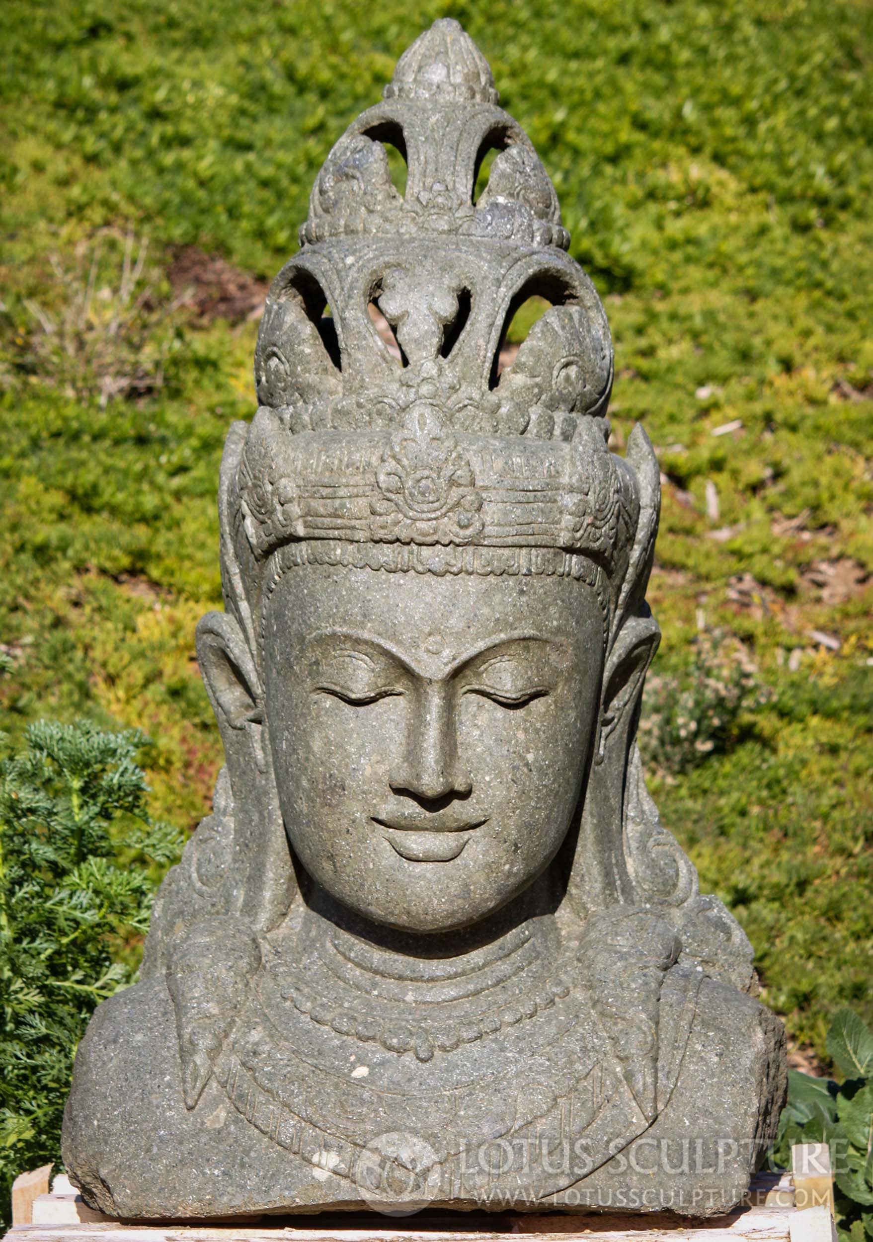 Hand Carved Indonesian Lava Stone Devi Bust Garden Statue Perfect for Outdoors 40"