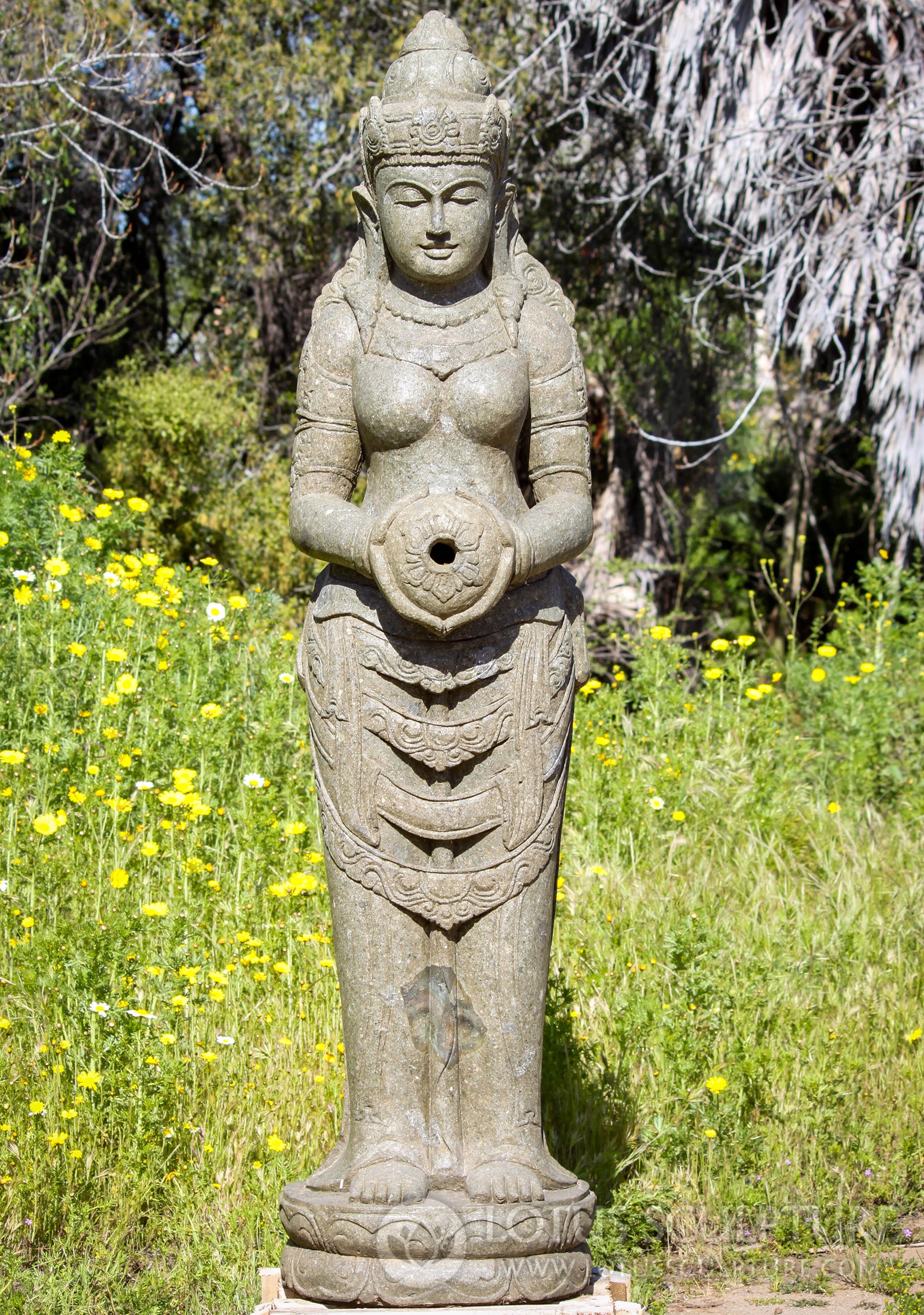Lava Stone Devi Tara Fountain Statue Holding Water Jug Tall Garden Sculpture 80"