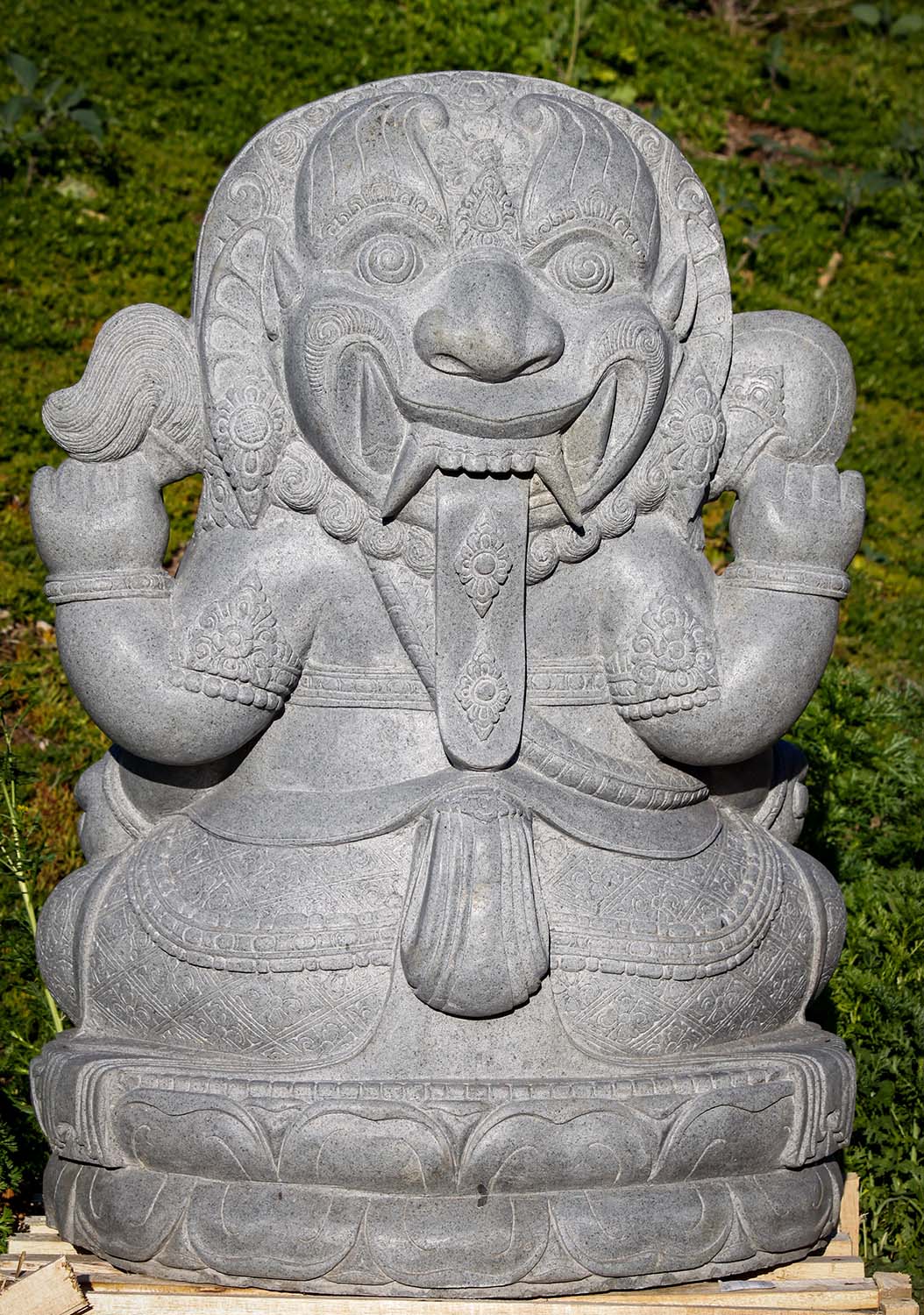 Large Stone Garden Ganesh Statue with Rat & Cobra Brahim's Thread Hand Carved in Indonesia 48"