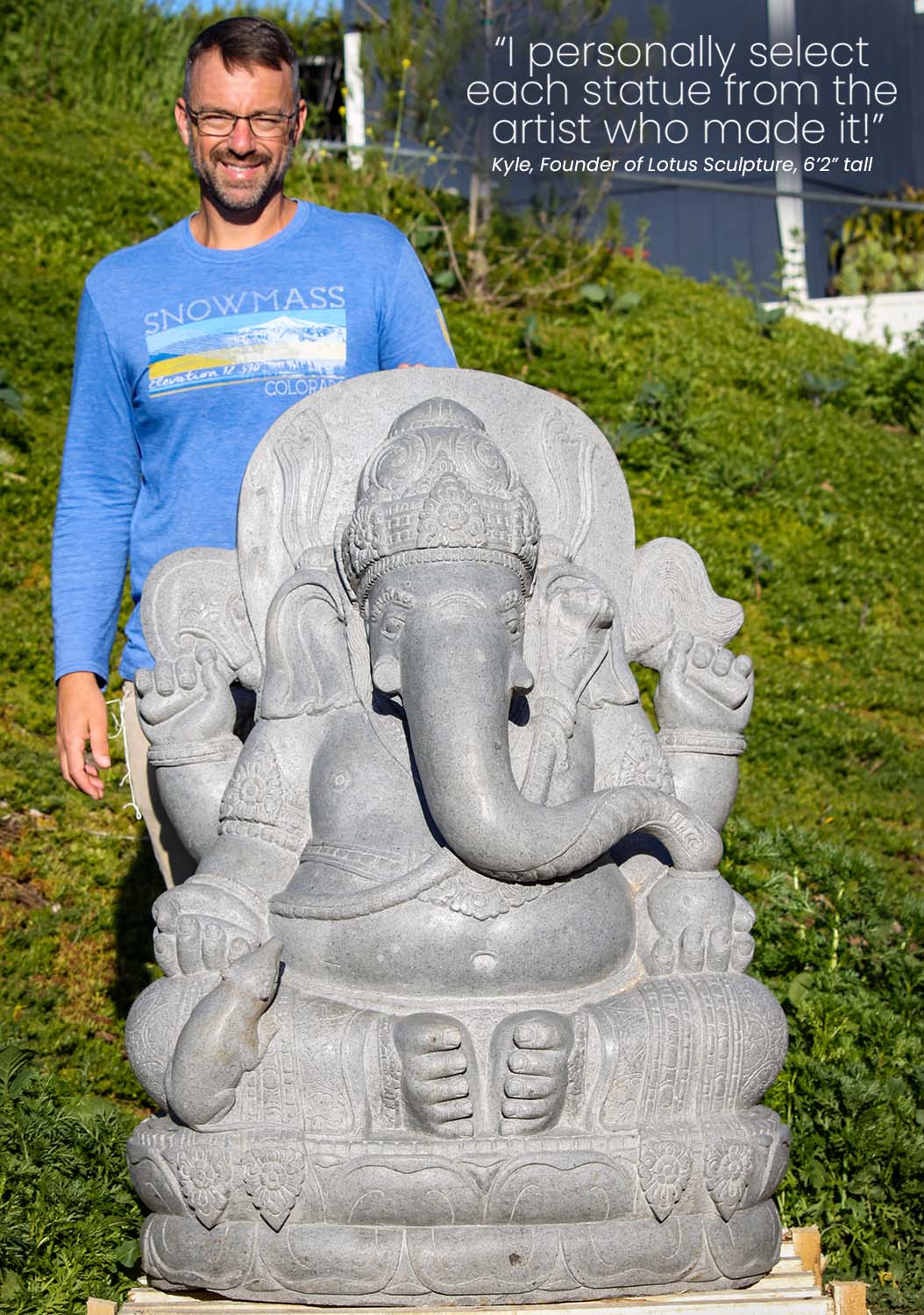 Large Stone Garden Ganesh Statue with Rat & Cobra Brahim's Thread Hand Carved in Indonesia 48"