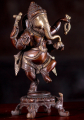Small Brass Ganesh Dancing in Playful Pose with Vahana Mooshika By His Side 7.5"