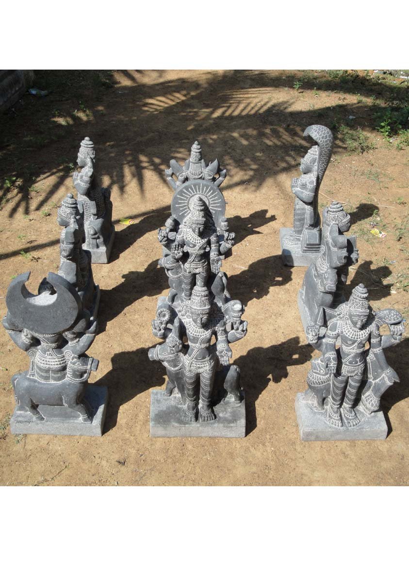 Custom Set of 9 Hand Carved Indian Black Granite Navagraha Statues ...