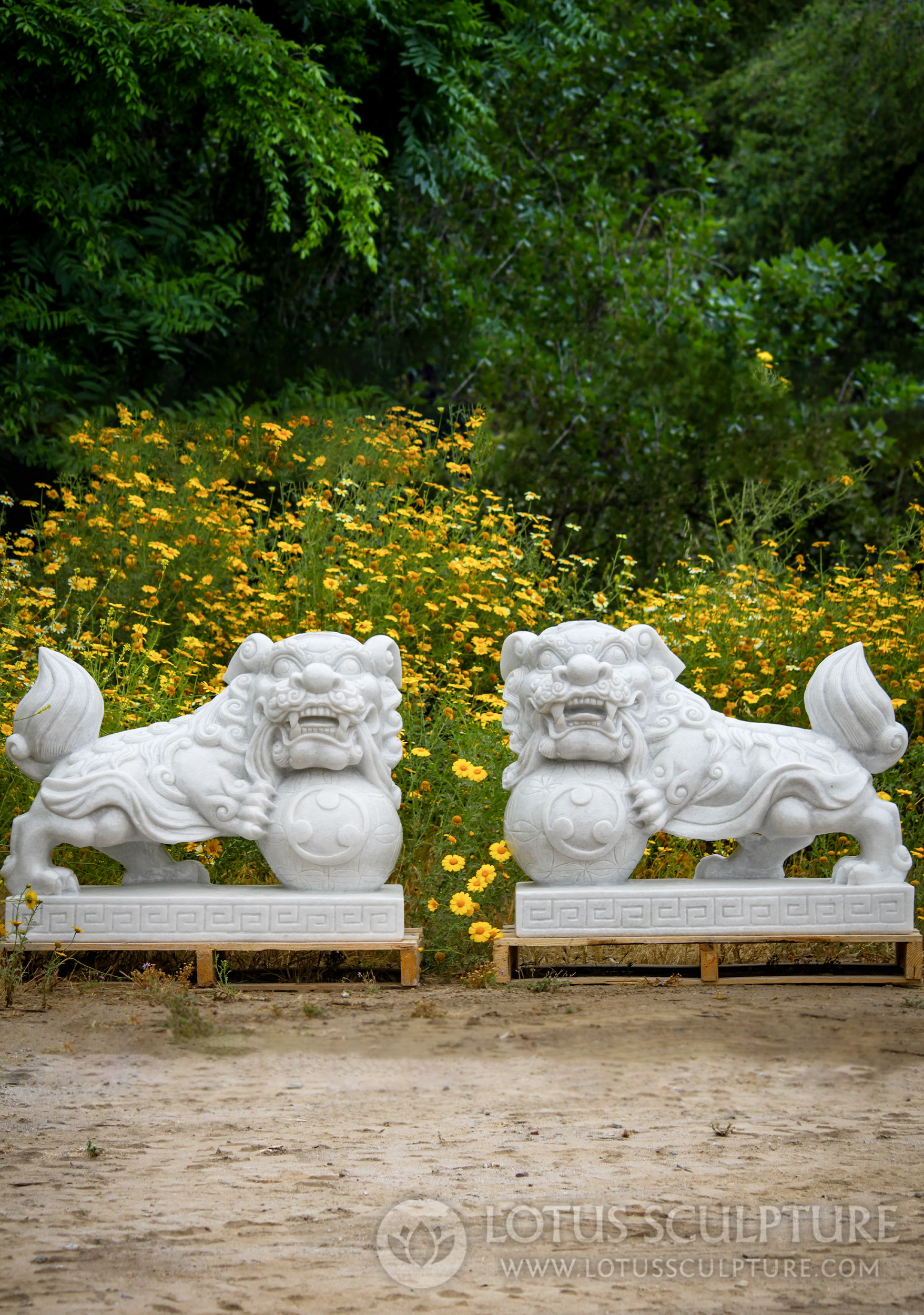 Unique Foo Dogs or Shishi Guardian Lions Outdoor Statues Symbols of Protection 30"